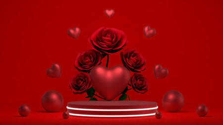 Empty background and 3d stand heart display or shelf with studio for showing or design concept....