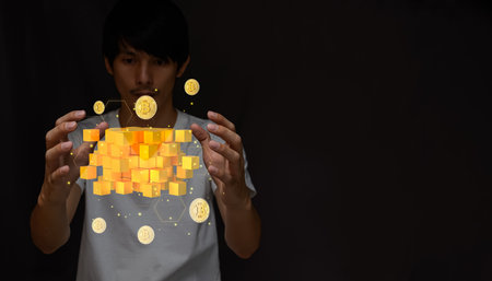 blockchain network connecting Trade trading crypto currency coins Bitcoin Exchanges Invest Metaverse stocksの写真素材