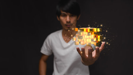 blockchain network connecting Trade trading crypto currency coins Bitcoin Exchanges Invest Metaverse stocksの写真素材