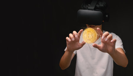 technology with blockchain network connecting Trade trading crypto currency coins Bitcoin Exchanges Invest Metaverse stocksの写真素材