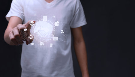 Startup concept with icon business and network connection on modern 3d illustration metaverse...