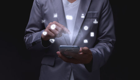 Startup concept with icon business and network connection on modern 3d illustration metaverse Virtual Worldの写真素材