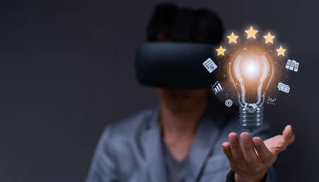 Ideas, inventions, starting a business with a virtual world of metaverse VR.の写真素材