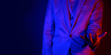 Gestures, poses, hand gestures, and the virtual world metaverse.の写真素材