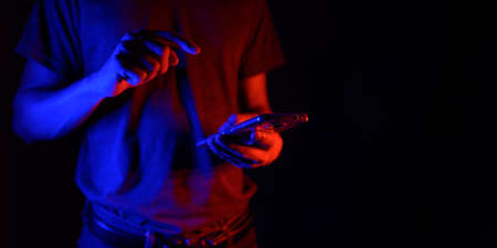Gestures, poses, hand gestures, and the virtual world metaverse.の写真素材