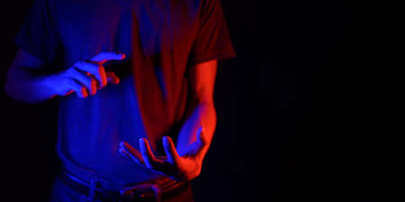 Gestures, poses, hand gestures, and the virtual world metaverse.の写真素材