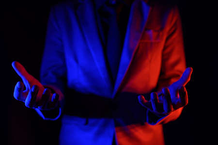 Gestures, poses, hand gestures, and the virtual world metaverse.の写真素材