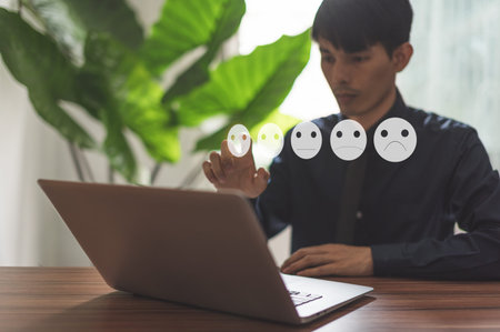 Customer review satisfaction feedback, User give rating to service experience on online application