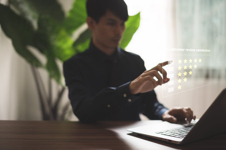 Customer review satisfaction feedback, User give rating to service experience on online application