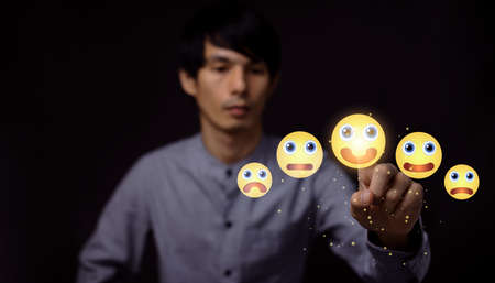 Customer review satisfaction feedback, User give rating to service experience on online applicationの写真素材