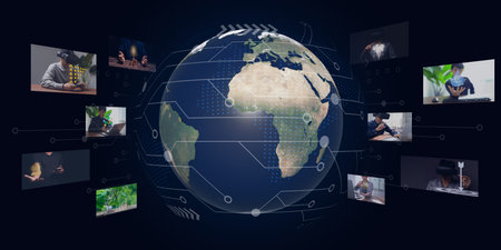 Economic business growth on global business network. Social networking service online. Digital...