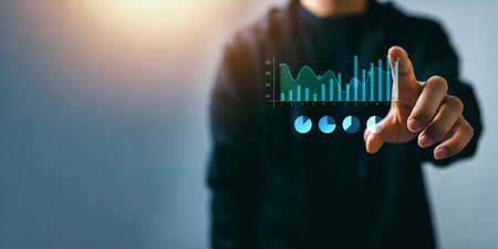 Stock market, Business growth, progress or success concept. showing a growing virtual hologram...