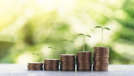 saving Investment, trade, save and make a profit with interest, Growing Money, Plant On Coins,...
