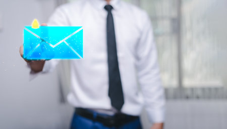 Communication Connection message via electronic mail. sending Email. New email alert global letters...
