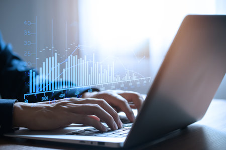 working modern computer dashboard analyzing finance sales data, planning ,strategy, Stock market,...