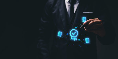 Sign of the top service Quality assurance, ISO certification and standardization, Standards Guarantee concept metaverseの写真素材