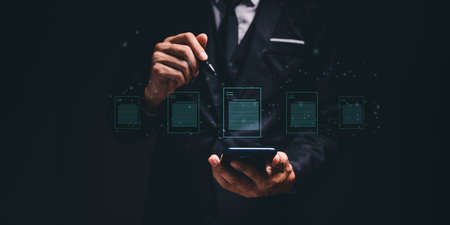 Digital document online Electronic signature, document management, paperless office, E signing, signing business contract concept, metaverseの写真素材