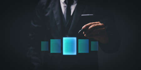 Digital document online Electronic signature, document management, paperless office, E signing, signing business contract concept, Virtual Technology AR Augmented Reality or VR Virtual Reality metaverseの写真素材