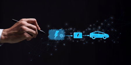 Choosing an electric vehicle. electric car choice. pointing at symbol on charging machine. electric...