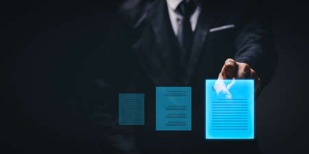 Digital document online Electronic signature, document management, paperless office, E signing, signing business contract concept, Virtual Technology AR Augmented Reality or VR Virtual Reality metaverseの写真素材