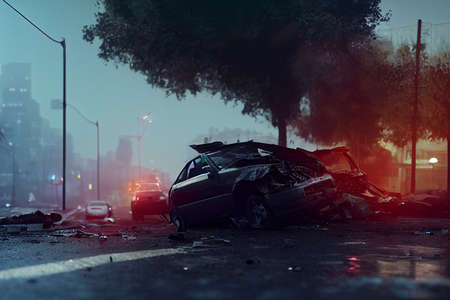 Car accident, collision on the road, render 3Dの写真素材
