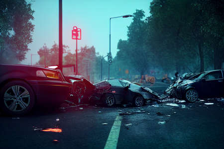 Car accident, collision on the road, render 3Dの写真素材