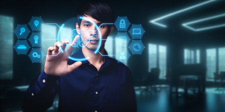 Control, work, command with Artificial Intelligence AI droid robot and cyborg systemの写真素材