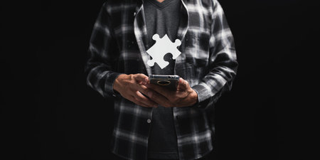 Business Find new solutions, success and strategy connecting assembling jigsaw puzzleの写真素材