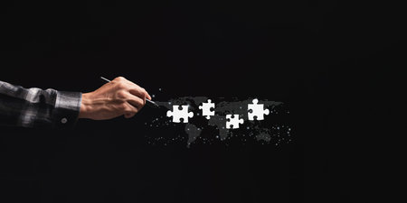 Business Find new solutions, success and strategy connecting assembling jigsaw puzzle