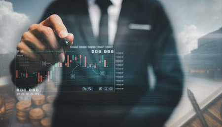 Currency exchange, money transfer, FinTech financial technology, World economy report. Man using...