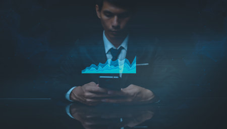Currency exchange, money transfer, FinTech financial technology, World economy report. Man using...