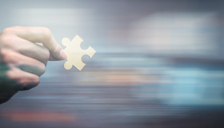 Business Find new solutions, success and strategy connecting assembling jigsaw puzzle