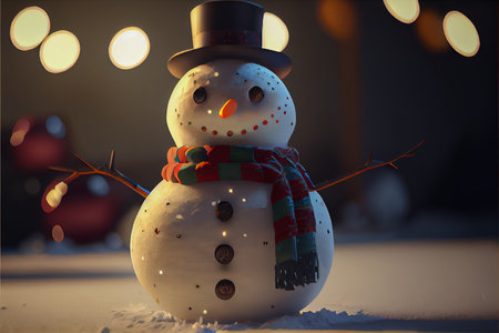 Snowman decorates the festival Merry Christmas 3D renderingの写真素材