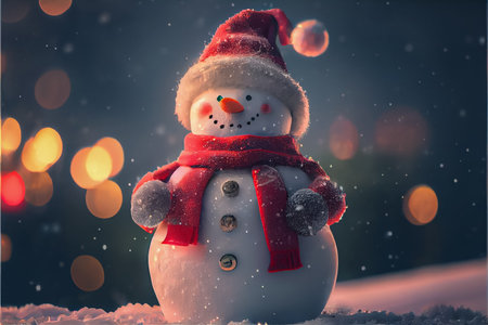 Snowman decorates the festival Merry Christmas 3D renderingの写真素材