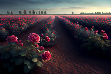 rose field, love, valentine's day rendering realisticの写真素材