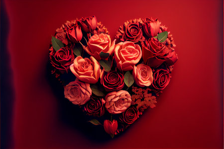 Roses arranged in a heart shape, love, valentine's day rendering realistic 14 februaryの写真素材