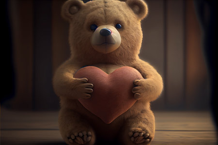 teddy bear holding heart, love, valentines day 14 february render realisticの写真素材