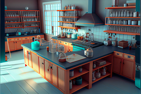 Cartoon Laboratory Science Realistic 3D Rendering National Science Day February 28の写真素材