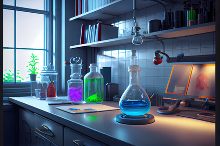 Cartoon Laboratory Science Realistic 3D Rendering National Science Day February 28の写真素材