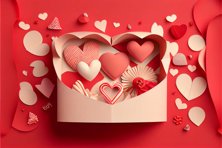 love, Valentine's day. February 14th. Paper cut style 3D ai generated art