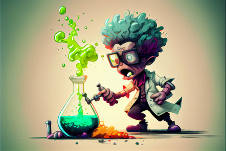 cartoon scientist experimenting chemical, National Science Dayの写真素材
