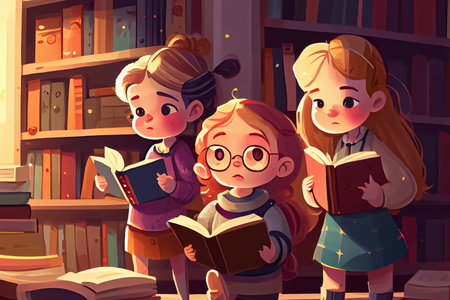 cartoon child reading a book on the bed World Book Day loves to read