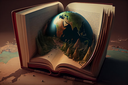 cartoon child reading a book on the bed World Book Day loves to readの写真素材