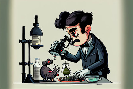 cartoon scientist experimenting animal research National Science Day