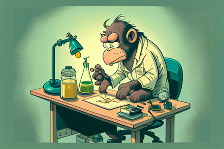 cartoon scientist experimenting animal research National Science Dayの写真素材