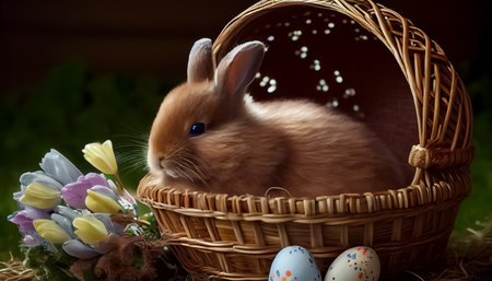 Bunny, Easter egg placed in a basket