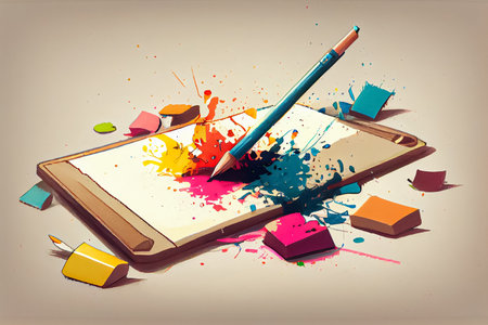 cartoon paintbrush drawing boardの写真素材