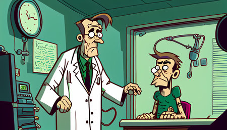 World Health Day, the key to global wellness cartoon doctor treating patientの写真素材