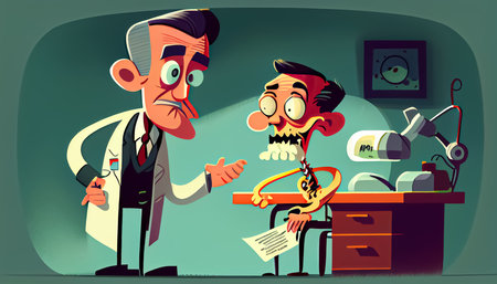 World Health Day, the key to global wellness cartoon doctor treating patientの写真素材