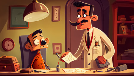 World Health Day, the key to global wellness cartoon doctor treating patientの写真素材